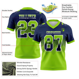 Maillot de football américain en polyester 100% avec motif carré dégradé en maille vert néon bleu marine à manches courtes Design unique - Product Image 2