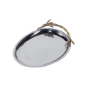 Elegante bandeja de servicio ovalada de acero inoxidable martillada a mano con asas decorativas, Decoración de mesa, bandeja para servir alimentos al mejor precio - Product Image 6