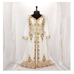 Caftan marocain personnalisé Hijab en Georgette brodé à l'épreuve du soleil, col haut, manches longues, robe islamique modeste, respirant, fabriqué en Inde, ODM - Product Image 1