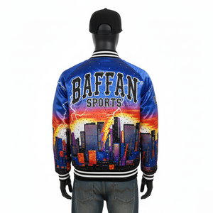 Chaqueta de Satén Premium, Tela Lisa y Brillante, Impresión por Sublimación Multicolor, Logotipo Personalizado, Ribete de Punto Acanalado, Chaqueta para Hombre - Product Image 2
