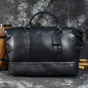 Sac de sport en cuir véritable léger personnalisable grande capacité sac à main de stockage de voyage longue Distance Portable fermeture éclair réutilisable - Product Image 1