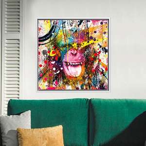 Toile imprimée avec art graffiti de singe vibrant - Cadeau de décoration moderne, encadrée de blanc - Product Image 1