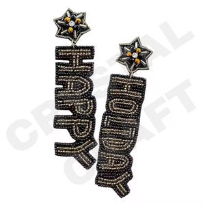 Pendientes de cuentas de Corazón Verde para mujer, Día conmemorativo patriótico, Material de tela de Color naranja, blanco y azul - Product Image 6