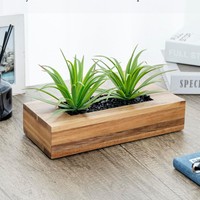 Vas Pot Dekoratif Kayu Akasia Persegi Panjang Besar Gaya Minimalis untuk Bunga Buatan Penggunaan Lantai Rumah Taman Multi-Warna