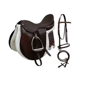 Ensemble de sellerie d'équitation anglaise, équipement d'équitation, selle aspect cuir avec longe et rênes - Product Image 1