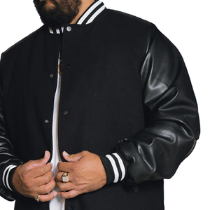 Chaqueta Versity para hombre de talla grande con mangas de cuero cálido liso negro de alta calidad y logotipo personalizado de fabricante OEM - Product Image 3