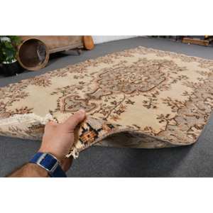 Classic Beige <b>Brown</b> 5.5 X 9.3 ft Vintage Turkish Rug Large Area <b>Wool</b> Patchwork Design for Hallway Bedroom Latex for Room Bedside - Product Image 5