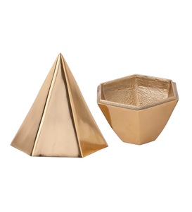 Boîte à bonbons en aluminium fini or et noir pour cadeau Nouvelle forme géométrique Récipient alimentaire en métal Boîte de rangement pour fruits secs avec couvercle - Product Image 5