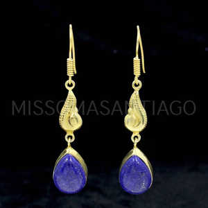 Boucles d'oreilles en laiton fin avec pierre Lapis Lazuli 18x13mm - Product Image 4