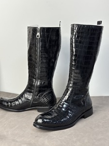 <span class=keywords><strong>Stivali</strong></span> Alti al Ginocchio in Pelle di <span class=keywords><strong>Coccodrillo</strong></span> 100% Nera per Uomo, Artigianali, Personalizzabili, Ideali per Occasioni Casual e Formali - Product Image 1