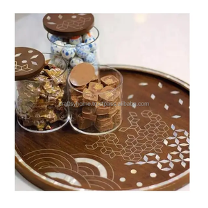 En bois avec plateau d'incrustation de coquille avec boîte en acrylique Plateau de service pour la maison Hôtel Mère de perle Boîte couvercle boîte à chocolat - Product Image 1