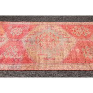 Alfombra Turca Vintage Herki de 3.8x10.7 pies, Alfombra Geométrica Naranja - Product Image 5