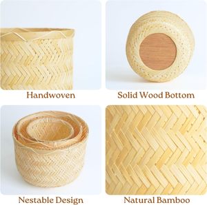 Tienphong Ensemble de 3 paniers de jardinière faits à la main en gros, porte-plantes en bambou, grands couvercles de pots d'arbres pour une utilisation intérieure et extérieure - Product Image 4