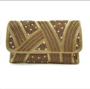 Handmade Designer Embroidery Satin Envelope Clutch Imitation Pearl Vintage <b>Butterfly</b> Solid Complete Set Link Chain Charm Bag - Product Image 5