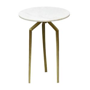 Mesa Redonda de Mármol y Aluminio con Tres Patas de Metal Acabado Dorado, Mesa Redonda de Café o Auxiliar para Muebles del Hogar - Product Image 1