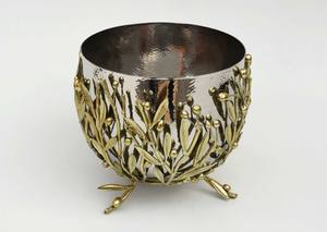 Bol en céramique jetable fait main, centre de table décoratif en laiton poli avec tige d'orchidée argentée, style japonais, écologique - Product Image 4