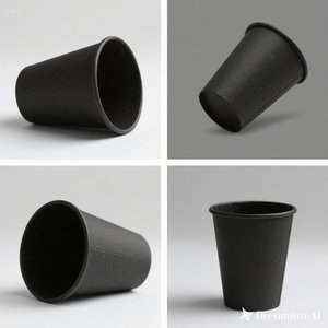 Eco Friendly <b>Black</b> Paper <b>Cup</b> with White Embossed Design 8 oz 50 Packs Disposable & Stylish - Product Image 1