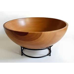 Ensaladera de madera hecha a mano con cuchara y soporte de metal Frutero ecológico para la decoración de la cocina del hogar - Product Image 1