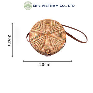 Sac bandoulière rond en rotin naturel bio écologique avec sangle en cuir véritable de qualité supérieure, sac à main en osier tressé à la main, design personnalisé - Product Image 4