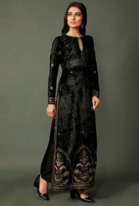 Superbe broderie sur longue robe KURTA & PLAZO embellit la belle RESHAM, perles de verre en cristal, DABKA pour le travail de fête @ 2022 - Product Image 2