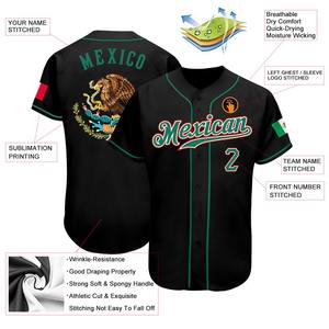 Jersey de béisbol personalizado de moda con bandera mexicana auténtica negra Kelly verde-roja - Product Image 3
