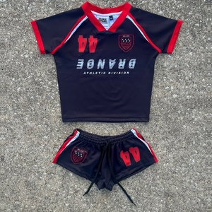 Ensemble t-shirt et short d'été respirant et confortable pour femmes au-dessus du genou tenue à motif solide - Product Image 5