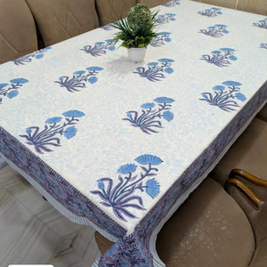 Elégant et moderne bloc floral imprimé à la main 100% coton écologique design artisanal nappe lavable couverture de table artisanale - Product Image 1