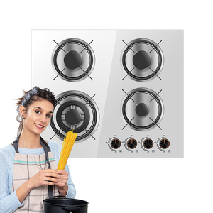 Factory-designed White Tempered Glass Panel <strong>4</strong>-<strong>Burner</strong> <strong>Gas</strong> Stove with Flameout Protection Portable Outdoor Use Battery-Powered - Product Image 2