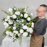 Hiasan tengah meja tempat lilin bentuk cincin bunga Candelabra pengaturan bunga buatan karangan bunga karangan bunga hias tirai untuk dekorasi pernikahan