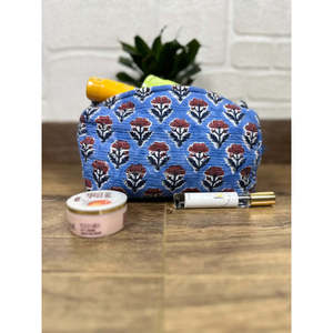 Block Print Bohemian Quilted <b>Wash</b> <b>Bag</b> <b>Set</b> of 3 Embroidered Logo Makeup Organizer for Storage with Zipper Closure - Product Image 1