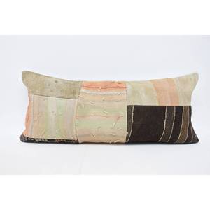 <b>Beige</b> Wool Kantha Patchwork Pillow 16x36 Inch Vintage Floral Embroidered <b>Cushion</b> for Home Decor 18x18 Inch Woven Decorative Sofa - Product Image 1