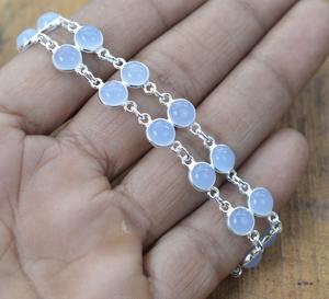 Blue Chalcedony 925 Sterling Silver 2 Line Gemstone Adjustable <b>Bracelet</b> Handmade Jewelry Gift For <b>Women</b> - Product Image 5