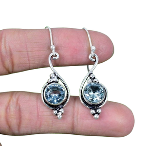 925 argent Sterling bleu topaze pierres précieuses boucles d'oreilles bijoux à la main en argent Boho Style boucles d'oreilles bijoux pour femmes cadeau de mariage pour - Product Image 1