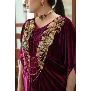 Luxury Modest Empire Waist <b>Velvet</b> Evening <b>Dress</b> for Women | Embroidered Kaftan Maxi <b>Dress</b> | Winter Wedding Formal Wear | - Product Image 5