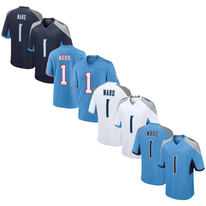 Maillot de football américain brodé Cameron Ward, numéro 2025, premier tour de draft, bleu clair marine, vente en gros - Product Image 1