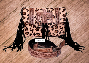 กระเป๋าสะพายพาดลำตัวหนังแฮนด์เมดหนังลายพิมพ์เสือดาวลายนกอินทรีบินทำมือจับคู่สายคล้องไหล่ - Product Image 4