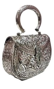 vintage antique look brass designer metal clutch <b>bag</b> for fashion lovers Women Party Clutch Purse Mobile Holder <b>Bag</b> <b>Silver</b> Color - Product Image 5
