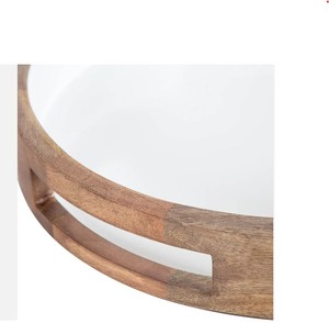Plateau en bois de manguier fait à la main plateau de décoration en bois rond naturel et blanc plateau de service et de décoration utiliser des plateaux à bas prix approvisionnement en gros - Product Image 5
