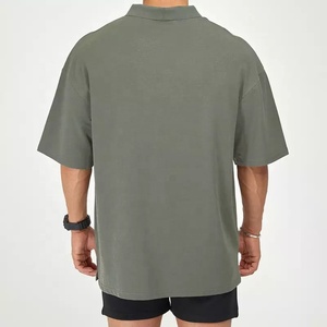 Polo surdimensionné à manches courtes pour hommes, ample, élastique, entraînement musculaire, fitness, revers - Product Image 2