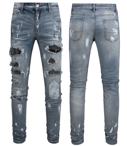 Am กางเกงยีนส์ไฮสตรีทปักลายตัวอักษรยี่ห้ออินเทรนด์กางเกงยีนส์สลิมยืดหยุ่นสำหรับผู้ชายกางเกงยีนส์ซักวินเทจสไตล์ฮิปฮอป - Product Image 1