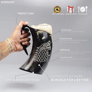 Taza de cuerno para beber vikingo Cuerno de búfalo Hecho a mano Impermeable Imitación antigua - Product Image 5