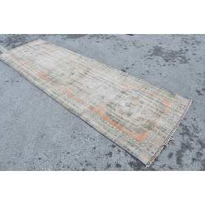 Tapis turc vintage 3.4x11 pieds Beige Orange classique grande surface en laine Patchwork Design Latex soutenu pour couloir ou décor de chambre - Product Image 3