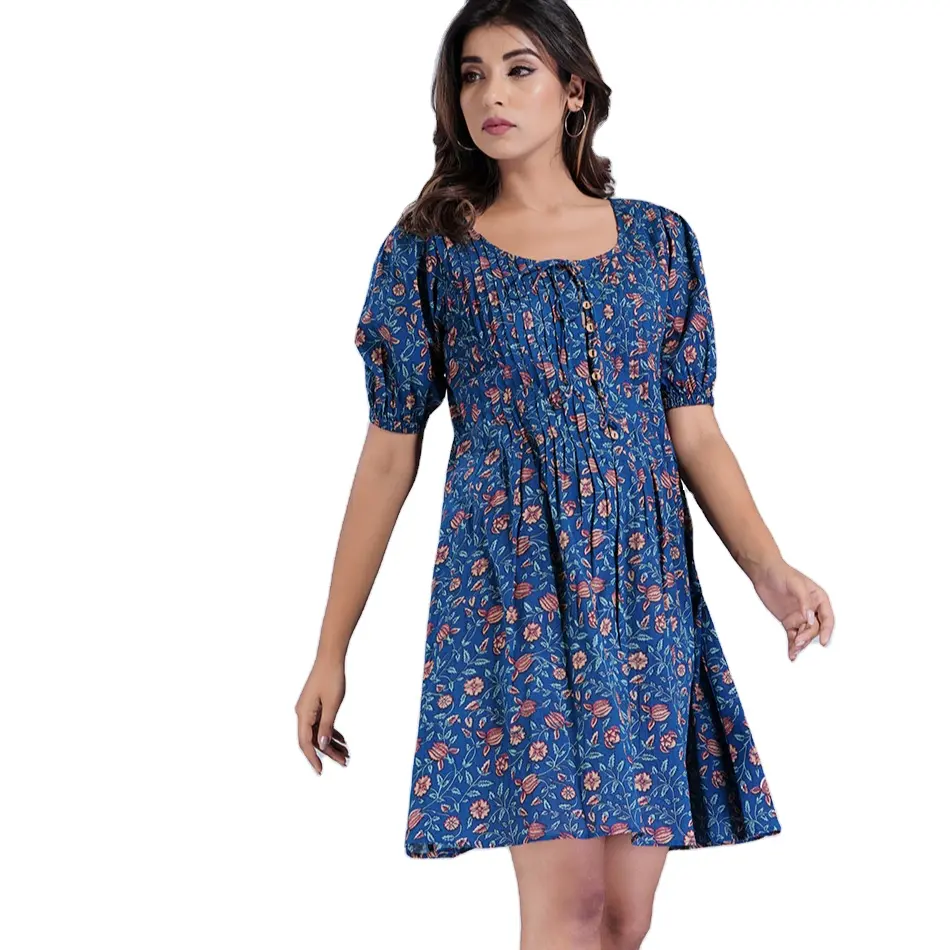 Short knee length dress for women casual summer dress in cotton printed for women 2023 new arrival