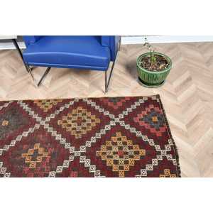 Vintage Accent Rug, 3.5x5.9 ft Turkish Rug, <b>Red</b> Abstract <b>Wool</b> Rug - Product Image 4
