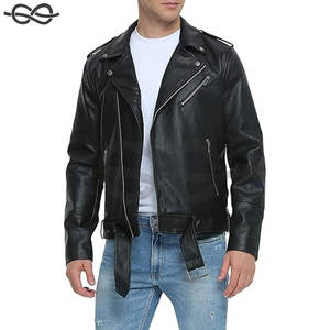 Blouson aviateur élégant en similicuir pour homme avec ceinture zippée Manteau de motard coupe ajustée pour la moto d'hiver Pièce unique incluse - Product Image 1
