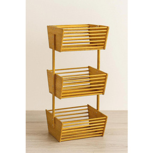 Meilleure qualité ERKUGO Étagère à légumes moderne en bambou à 3 niveaux et porte-serviettes Organisateur - Installation sur table 32x28.5x67cm Turkiye - Product Image 4