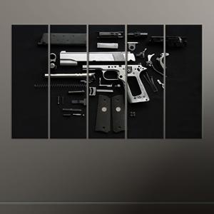 Lienzo Decorativo de Pared con Diseño de Pistola Desmontada - Impresión Industrial Moderna para Decoración, JUEGO DE 5 LIENZOS - Product Image 1