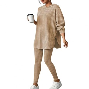 เสื้อกันหนาวมีฮู้ดคอปกตั้งของผู้หญิงชุดกางเกงผ้าฟลีซผ้าฝ้าย100% เป็นมิตรกับสิ่งแวดล้อมระบายอากาศได้ดีชุดออกกำลังกายแบบปกติยาว - Product Image 5