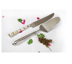 Juego de cucharas para servir cubiertos con mango redondo de madreperla para uso en la cocina - Product Image 3