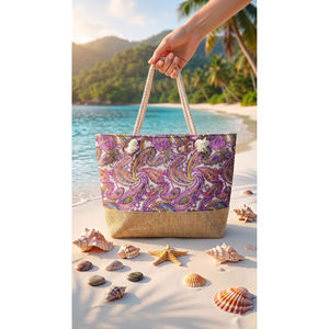 Sac de plage d'été résistant à l'eau avec fermeture éclair, motif en paille 129, toile de rotin, feutre, broderie GPS, lettre PVC - Product Image 1